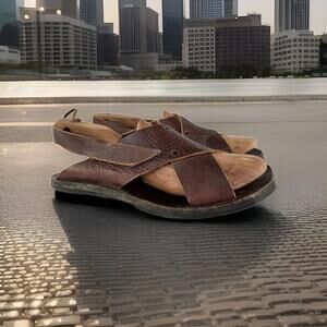 Cydwoq Genuine Leather Handmade Cross Strap Size 46 Brown Vintage Hunt Sandals